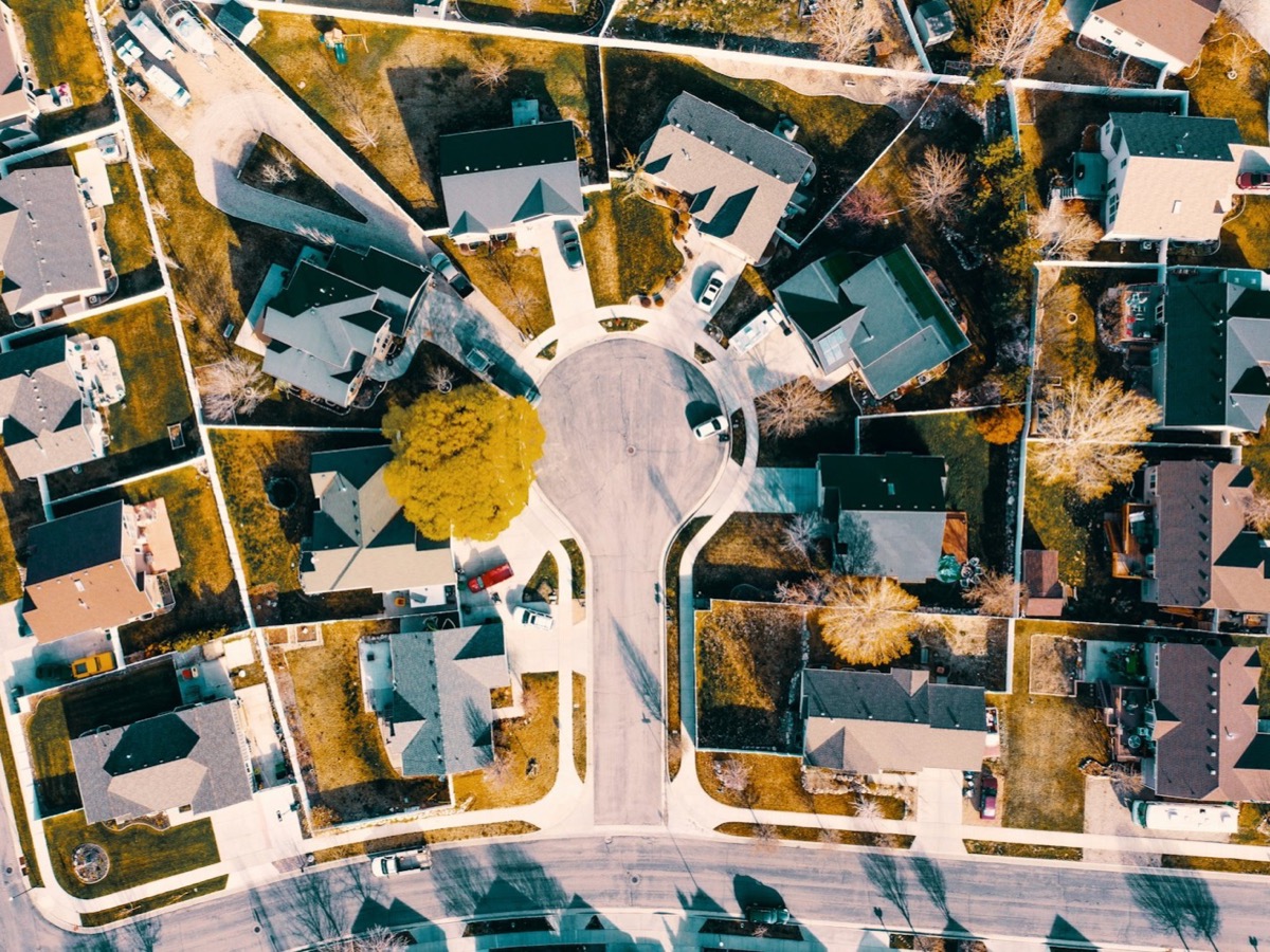 Aerial view of a residential neighborhood in the Portland and Vancouver metro area